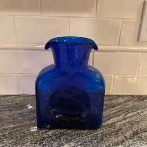Blenko Cobalt Blue Glass Water Bottle with Double Spout 8"